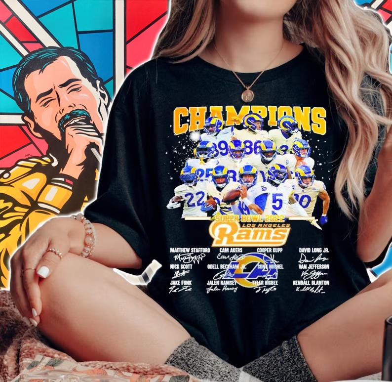 Champions Super Bowl 2022 Los Angeles Rams Signatures Shirt woman shirt