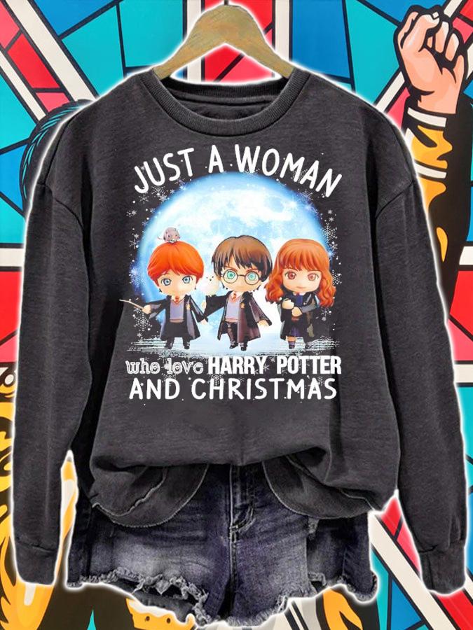 Just A Woman Who Love Harry Potter And Christmas Shirt sweatshirt