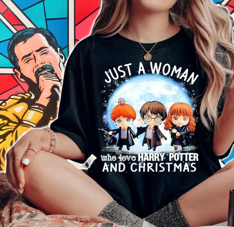 Just A Woman Who Love Harry Potter And Christmas Shirt woman shirt