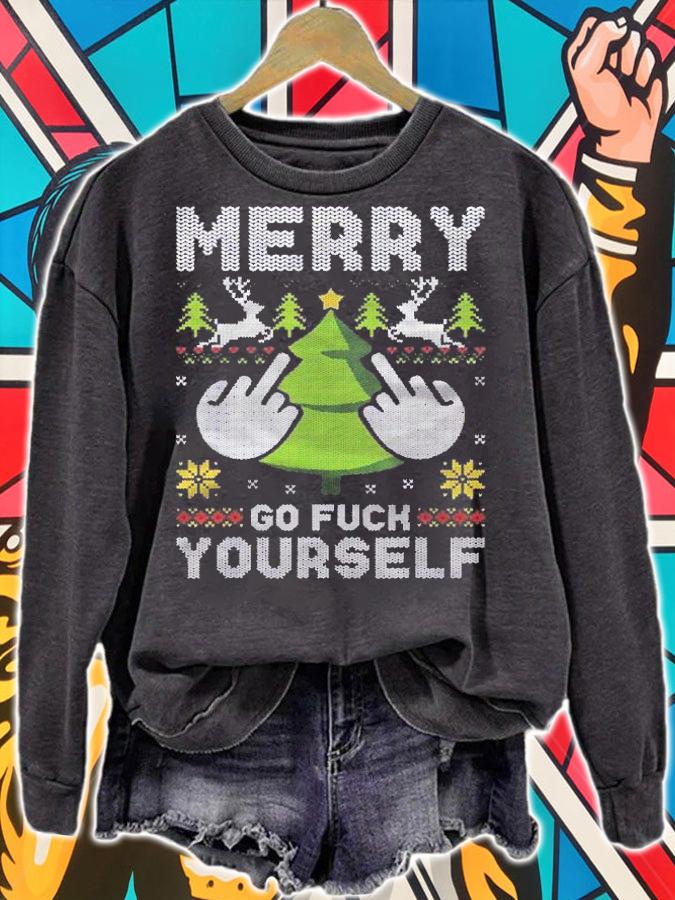 Merry Go F Yourself Middle Finger Ugly Christmas Sweater Shirt sweatshirt