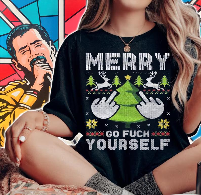 Merry Go F Yourself Middle Finger Ugly Christmas Sweater Shirt woman shirt