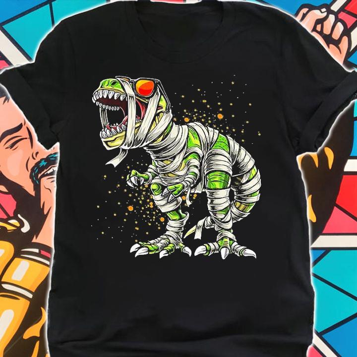 Skeleton Riding Mummy Dinosaur T Rex Halloween Kid T-Shirt