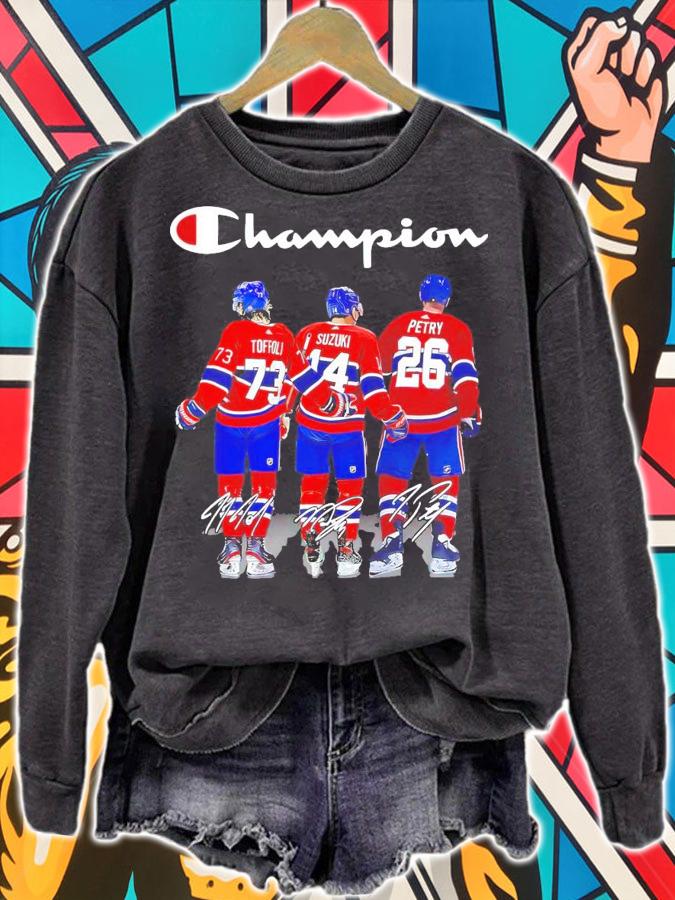 Champion Canadiens Toffoli Suzuki Petry signatures shirt sweatshirt