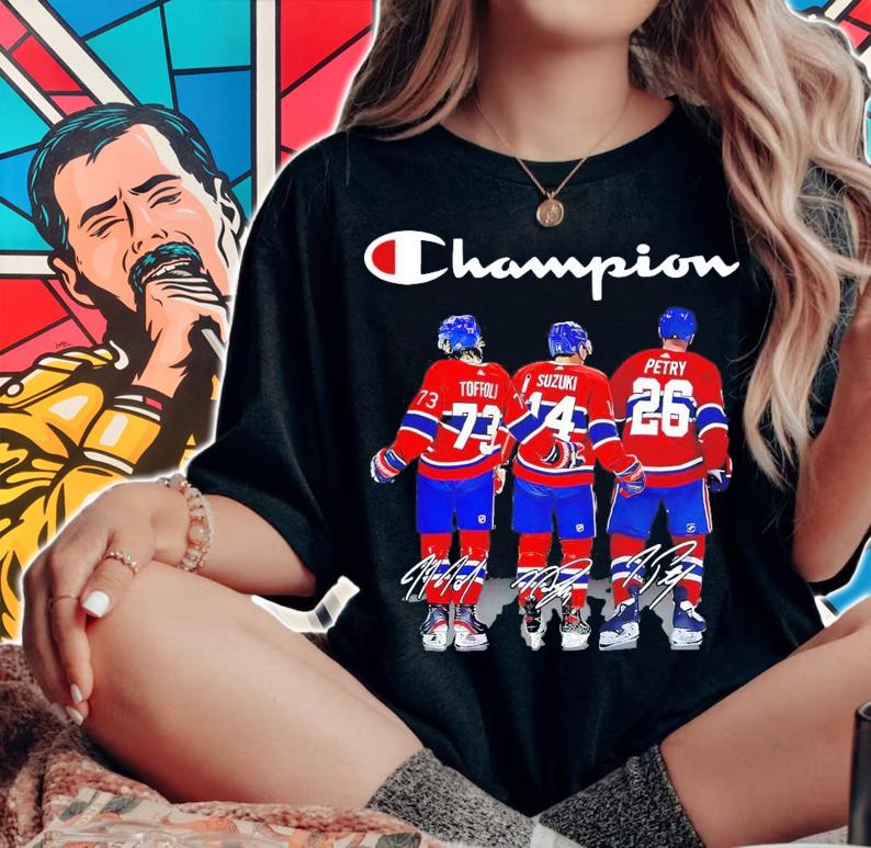 Champion Canadiens Toffoli Suzuki Petry signatures shirt woman shirt