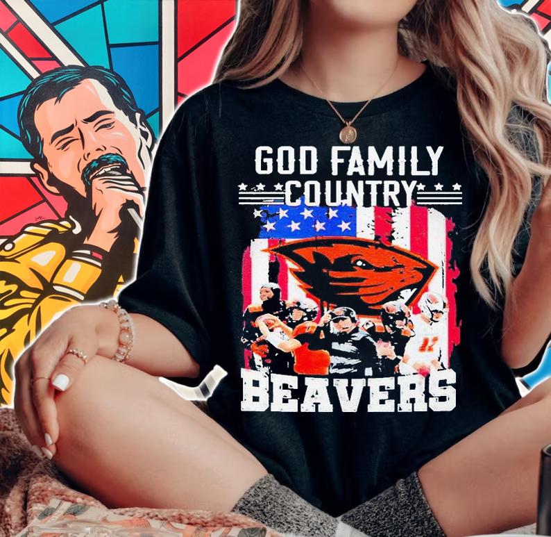God family country Oregon State Beavers American flag T-shirt woman shirt