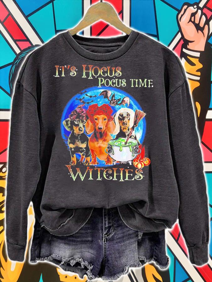 It's Hocus Pocus Time Witches Dachshund Halloween T-shirt, Funny Dogs Pumpkin Halloween Dachshund Gift sweatshirt