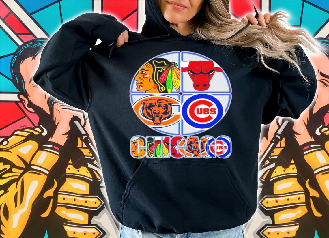 Chicago Blackhawks Primary Bulls Bears Cubs logo shirt