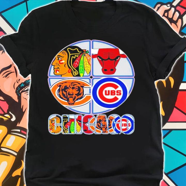 Chicago Blackhawks Primary Bulls Bears Cubs logo shirt
