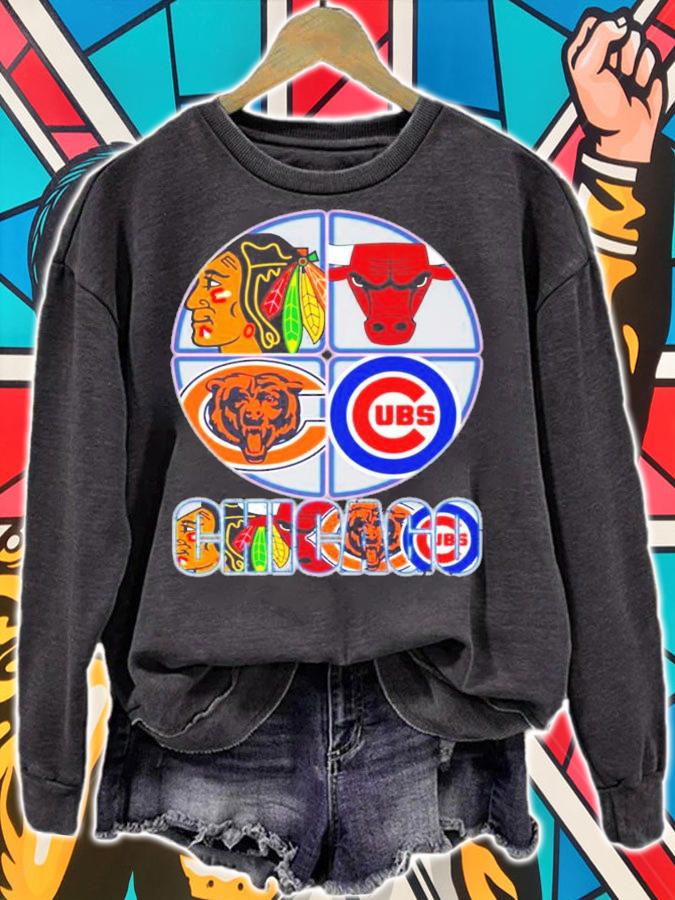 Chicago Blackhawks Primary Bulls Bears Cubs logo shirt