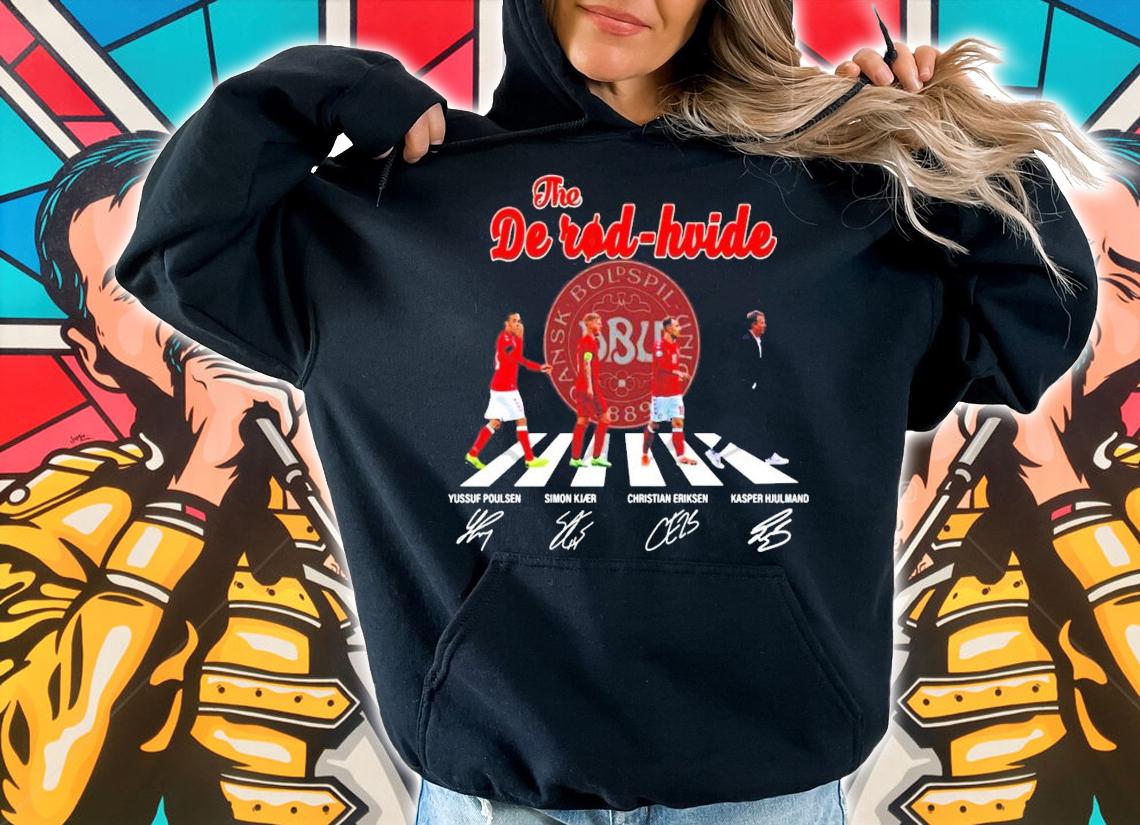 The De Rod Hvide Danish Football Association Abbey Road signatures shirt hoodie