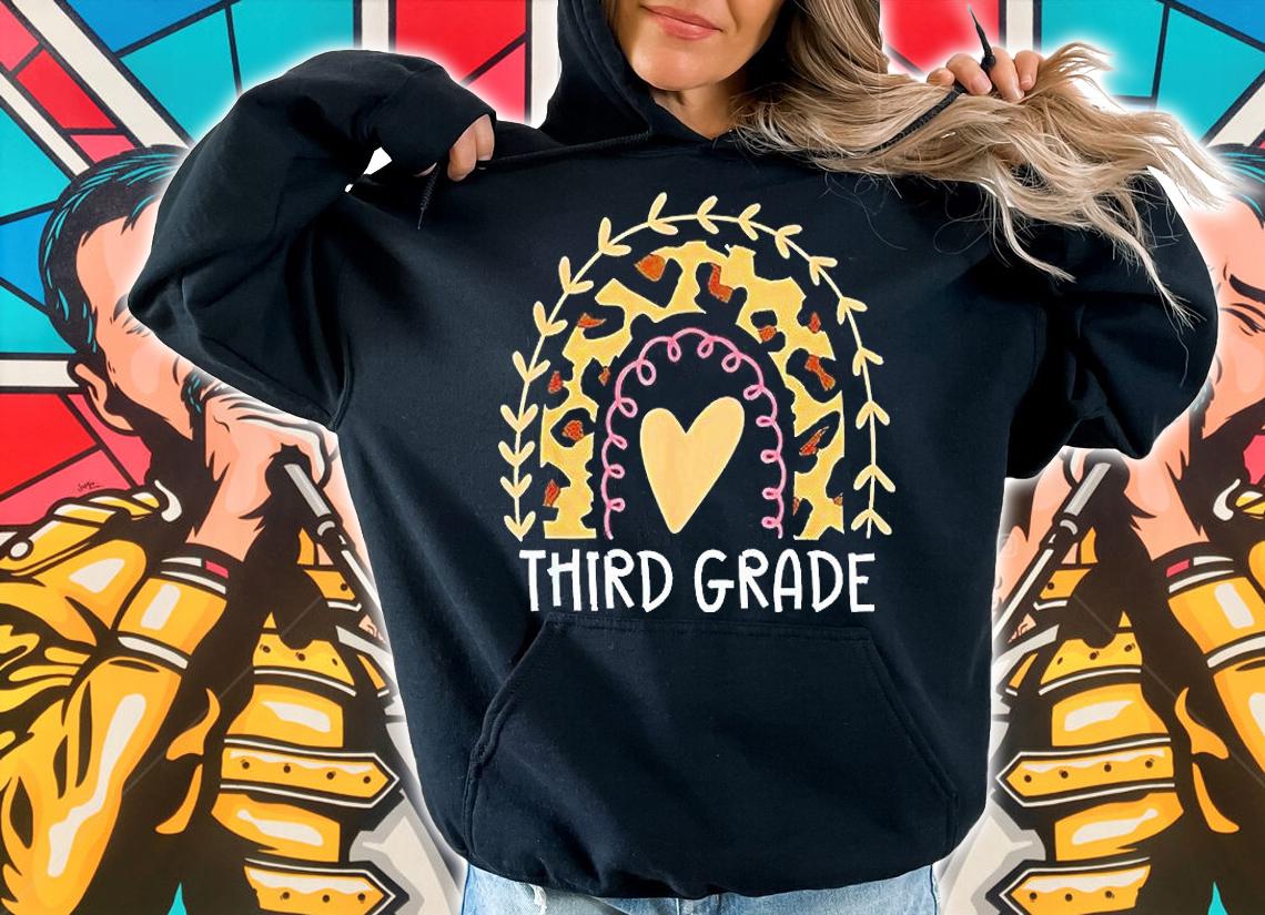 Third grade leopard rainbow teacher 1st day back to school T-shirt hoodie