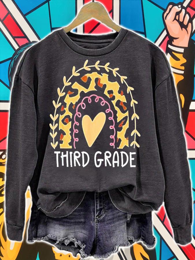 Third grade leopard rainbow teacher 1st day back to school T-shirt sweatshirt