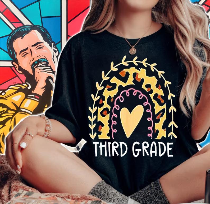 Third grade leopard rainbow teacher 1st day back to school T-shirt woman shirt