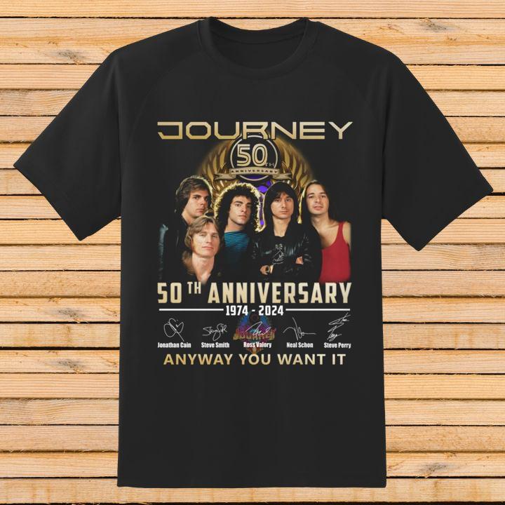 Journey Rock Band Signatures 50Th Anniversary 1974-2024 Anyway You Want It T-Shirt