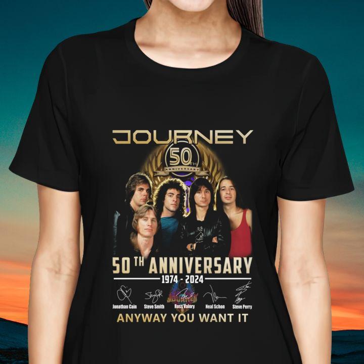 Journey Rock Band Signatures 50Th Anniversary 1974-2024 Anyway You Want It T-Shirt womenshirt