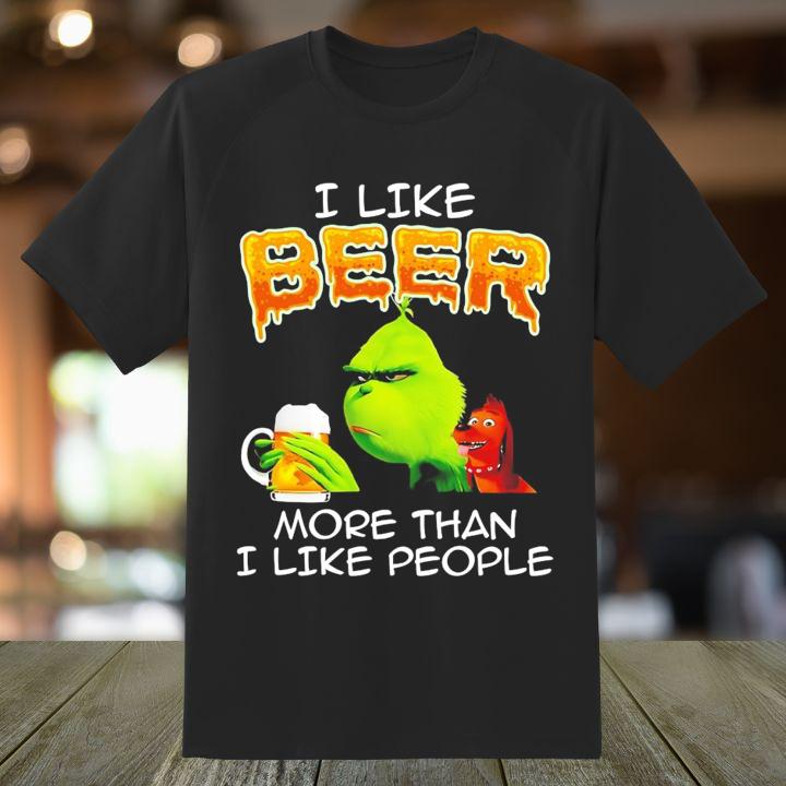 Funny Grinch & Max Christmas T-Shirt - I Like Beer More Than People