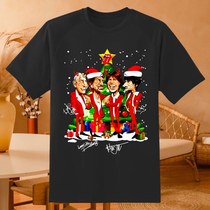 Rolling Stones Christmas Shirt - Cartoon Signatures Perfect Holiday Gift