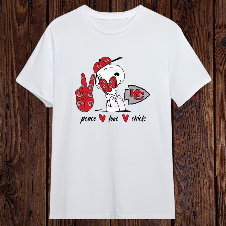 Peanuts Snoopy Peace Love Kansas City Chiefs T-Shirt – Shop Now!