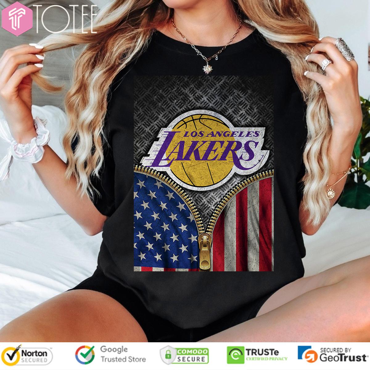 Los Angeles Lakers Logo X American Flag Basketball Zip T-Shirt