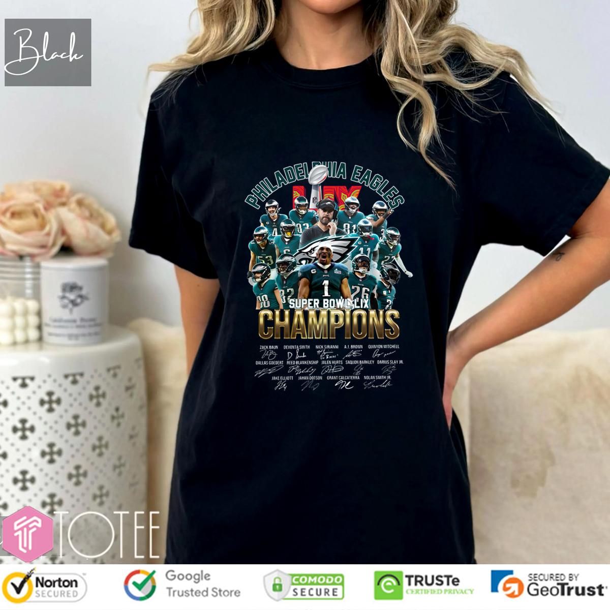 Philadelphia Eagles Super Bowl LIX Champions Signatures T-Shirt