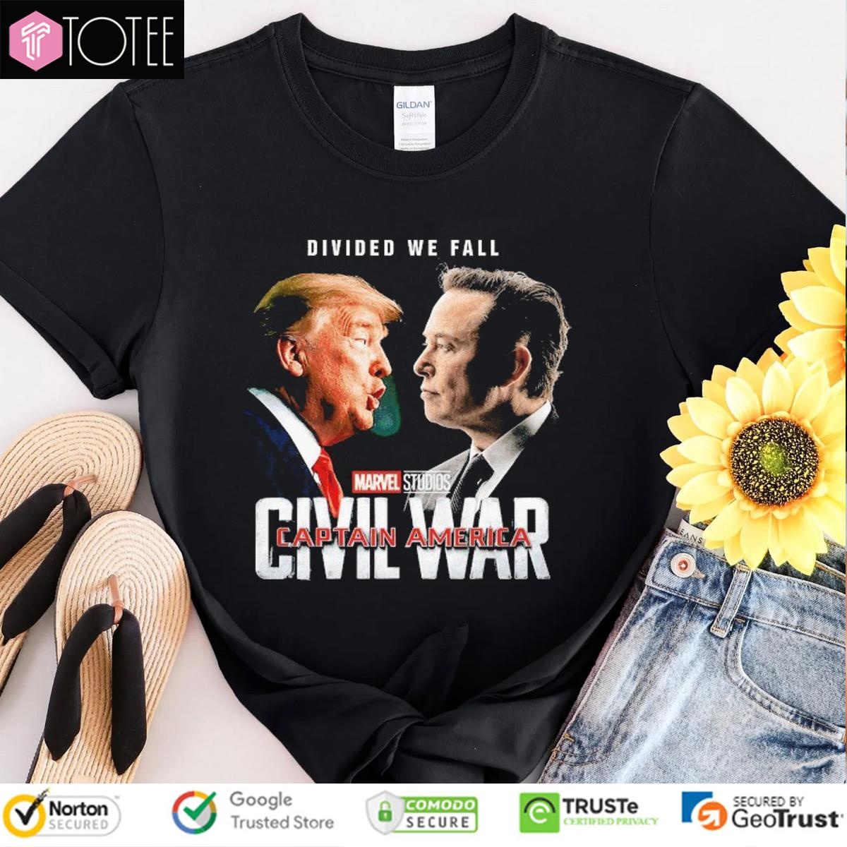 Trump Vs Elon Musk Civil Wars Divided We Fall T-shirt
