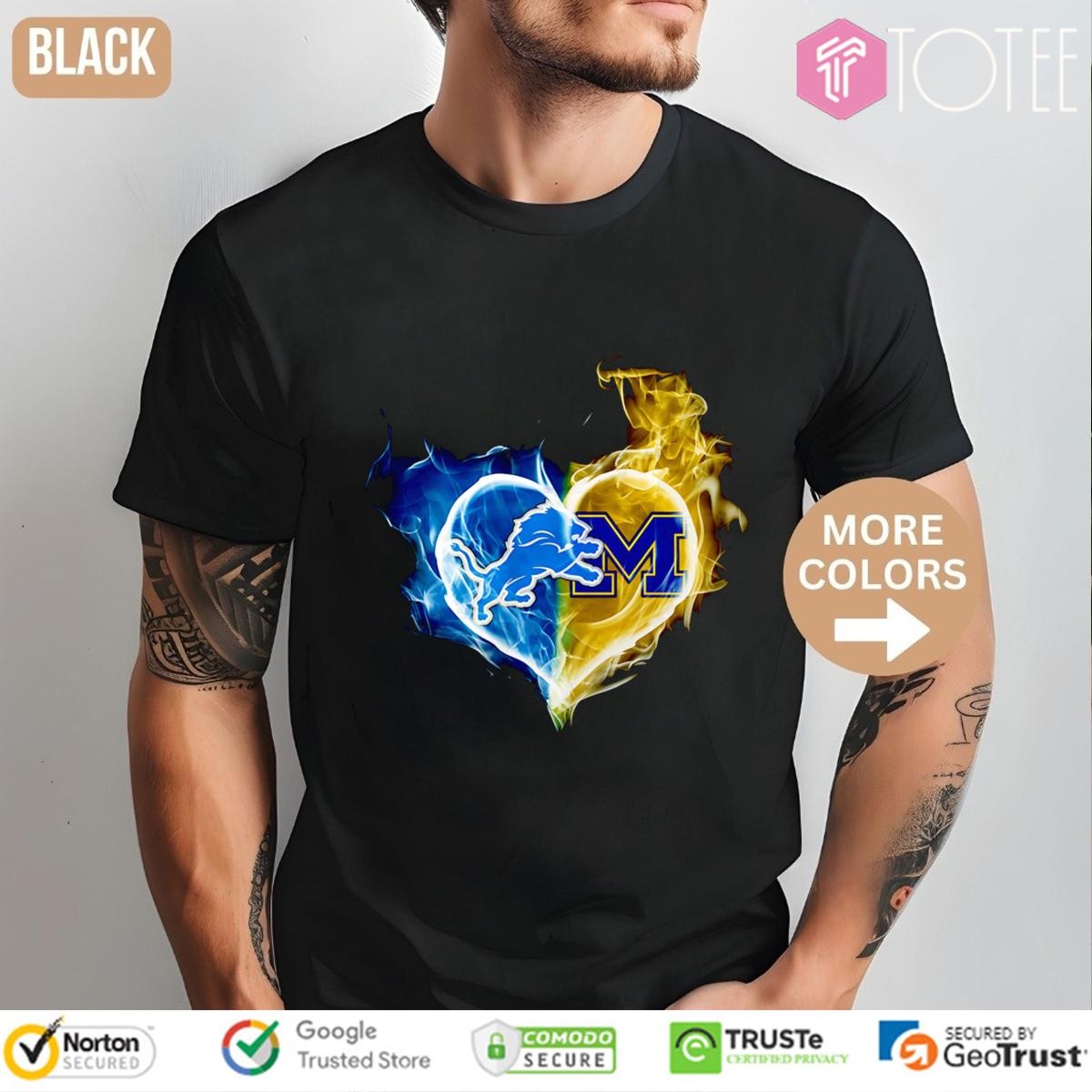 Smoke Heart Detroit Lions Michigan Wolverines T-shirt