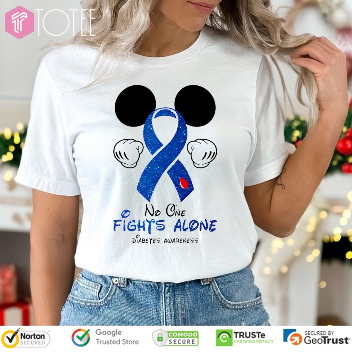 No One Fights Alone Mickey Diabetes Awareness T-shirt